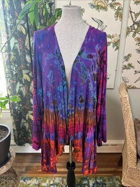 The Collection Royal Tie Dye Tunic Cardigan Open Front Duster